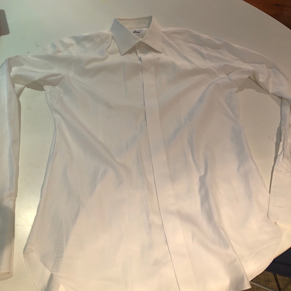 Brioni hidden-plackett French cuff tuxedo shirt